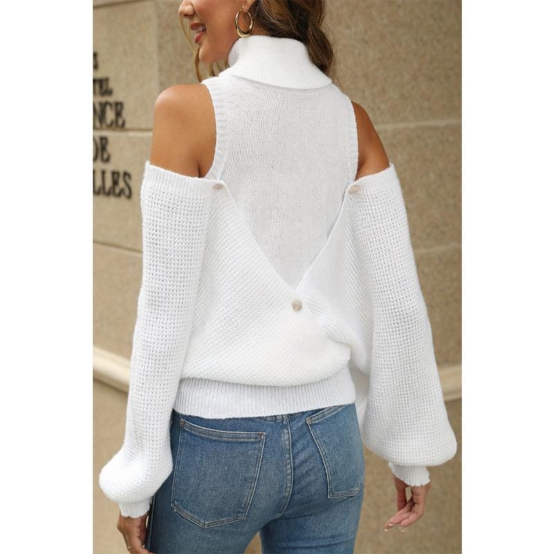 Осенне-зимний свитер женский без бретелек с длинным рукавом однотонный пуловер с высоким воротом вязаный свитер