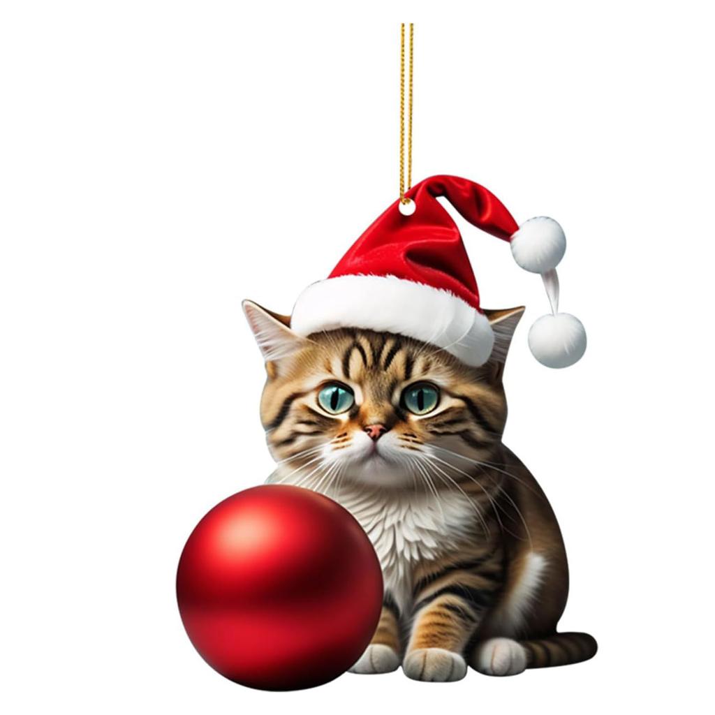 Acrylic Christmas Cat Charm Ornament Unique Holiday Decor Fun Pendant Decorations for Christmas Trees Door and Window