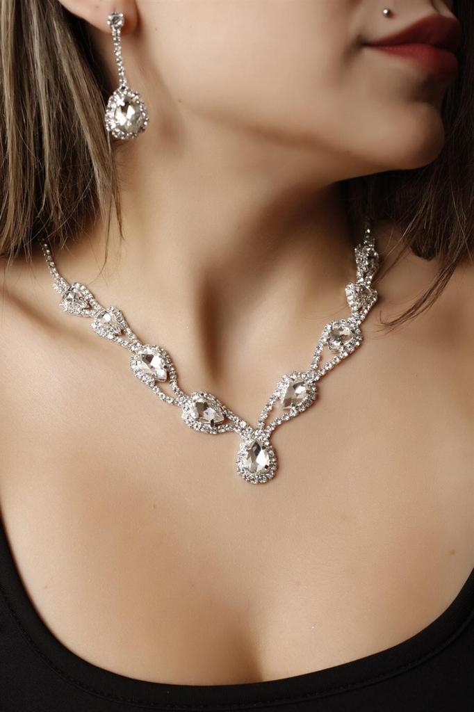 Посеребренный камень Хюррем, ожерелье и серьги, комплект для особых случаев, свадебный комплект, колье