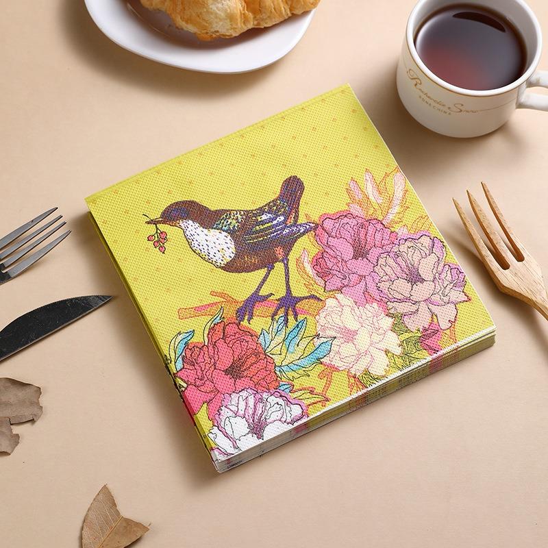 20 шт./уп. 33x33 см Птицы Цветы Бумажные Коктейльные Свадебные Салфетки для Ужина Квадратные Двухслойные