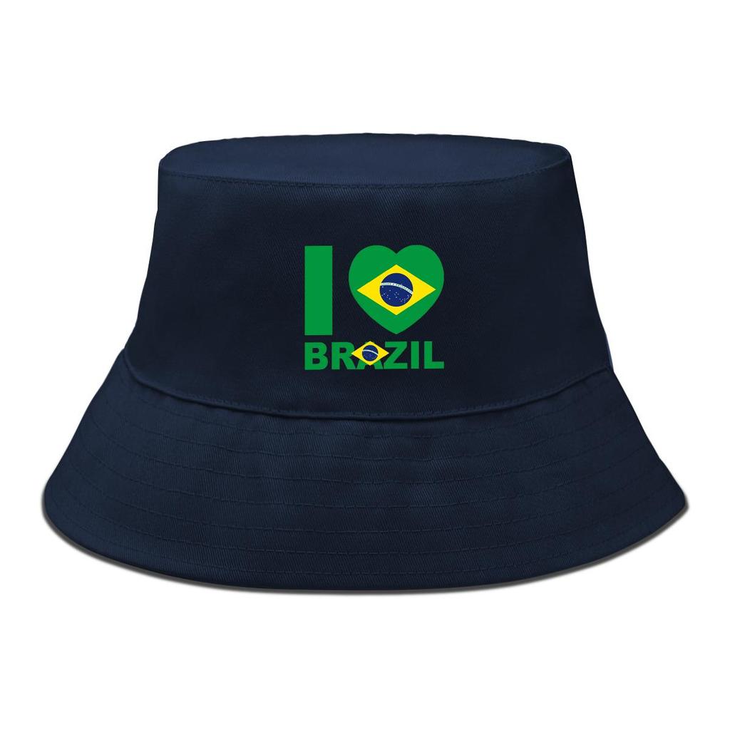 Flag of Brazil Print Bucket Hat , Patriotic Fisherman Cap Solid Color Unisex Candy Color Beach Hat