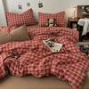 Vintage Double Sided Red Plaid Bedding Set Skin-Friendly Soft Duvet Cover Set with Bed Sheet and Pillowcases for Single Double