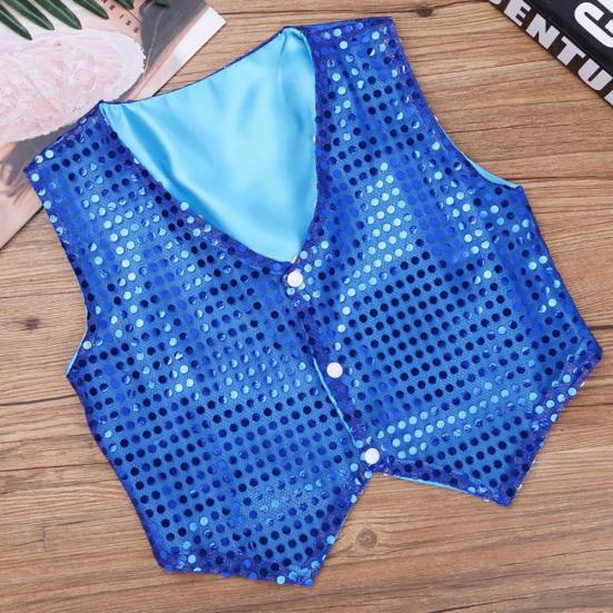 Kids Boys Girls Sequins Jazz Dance Show Vest Waistcoat Hip-Hop Costumes