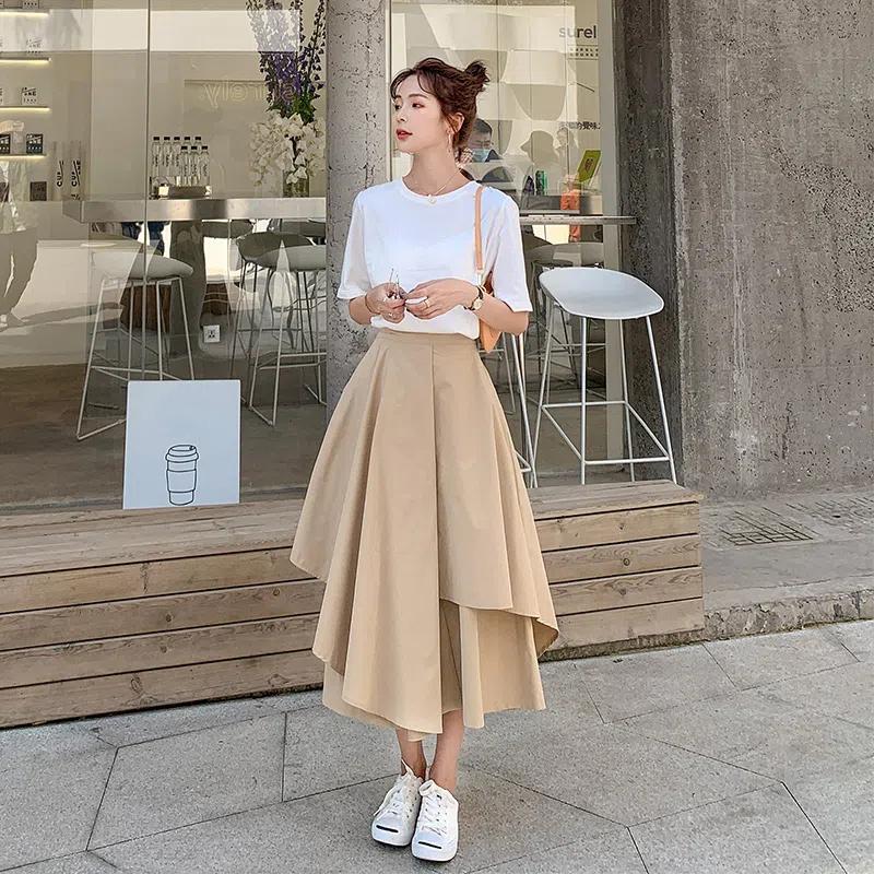 Japanese Gothic Irregular High Waist Pleated Skirts Women Black Harajuku Punk Cargo Skirt Summer Solid Casual Long Skirts