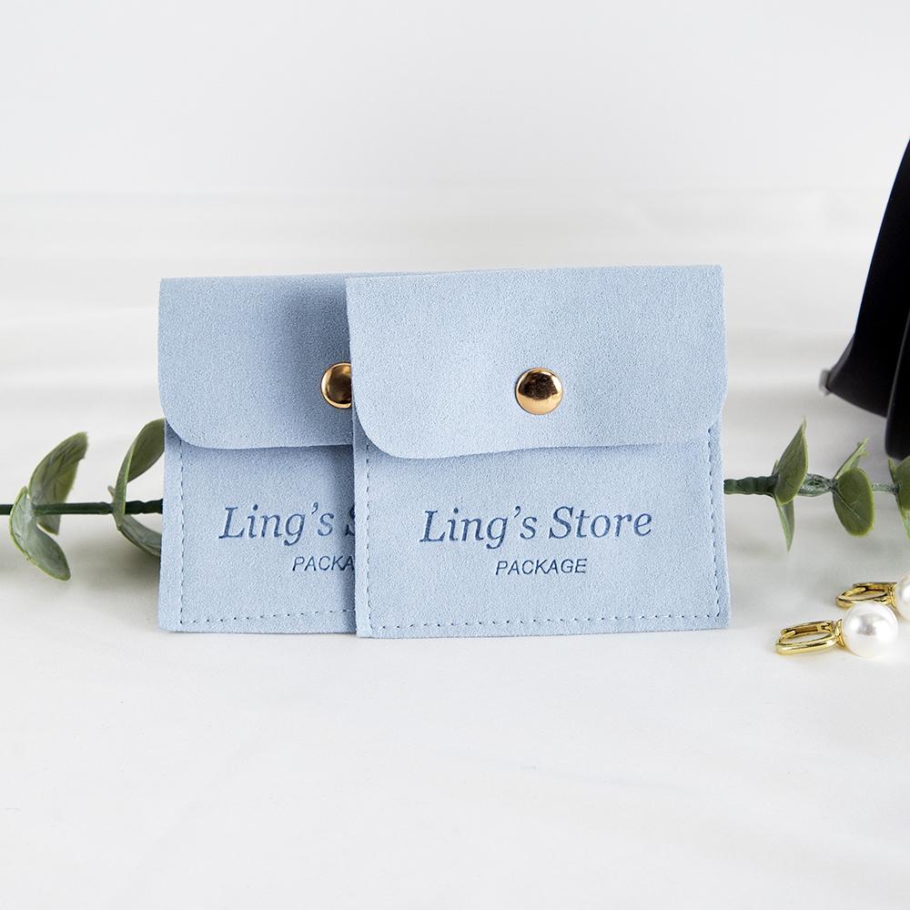 100Pcs Customized Logo 8x8cm Jewelry Microfiber Snap Bag Velvet Envelope Button Pouch Portable Travel Gift Organizer Ring Pocket