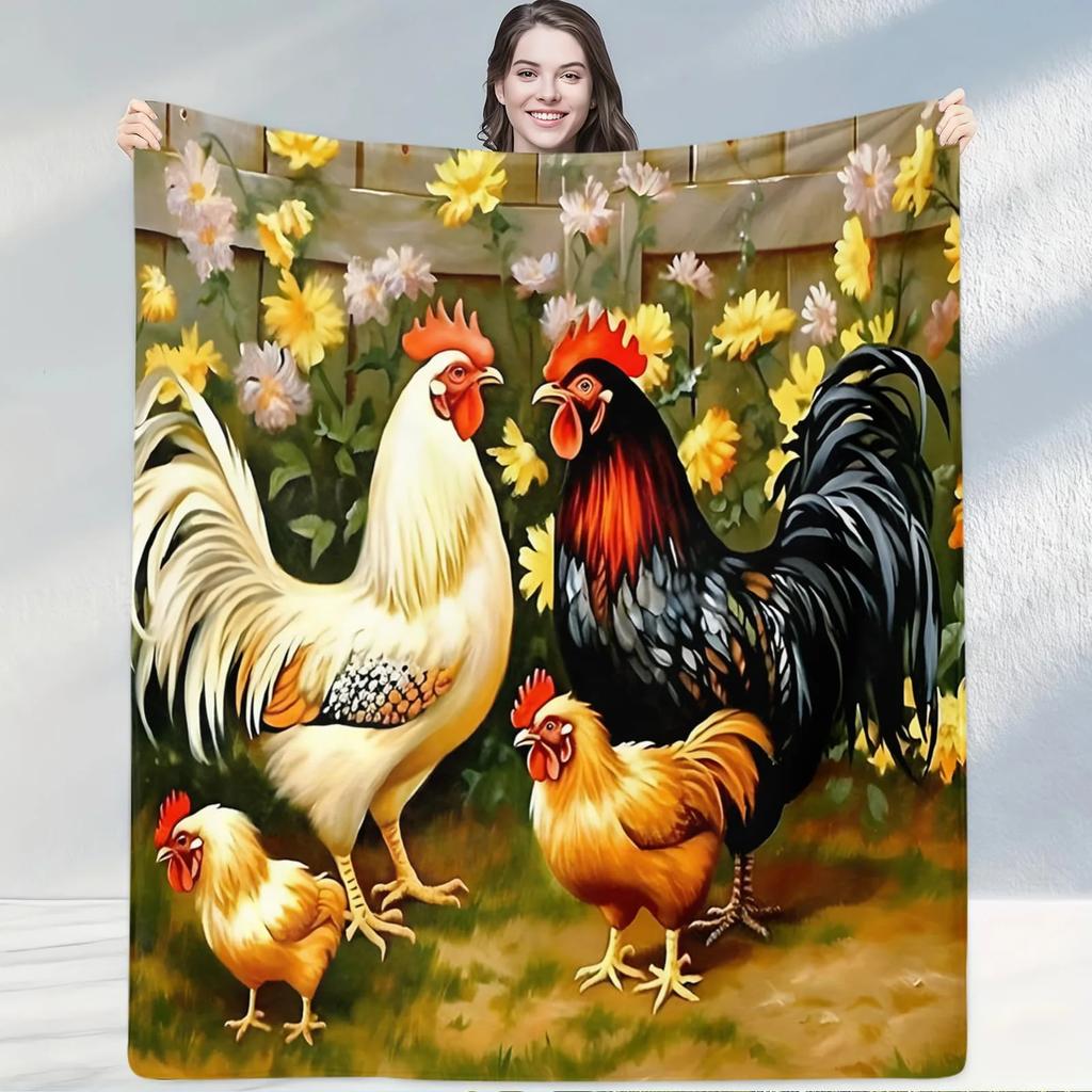 Pastoral Cute Pet Living Room Blanket Soft Throw for Living Rooms Decorative Gift with Chicken Pattern Fits Home Decoration