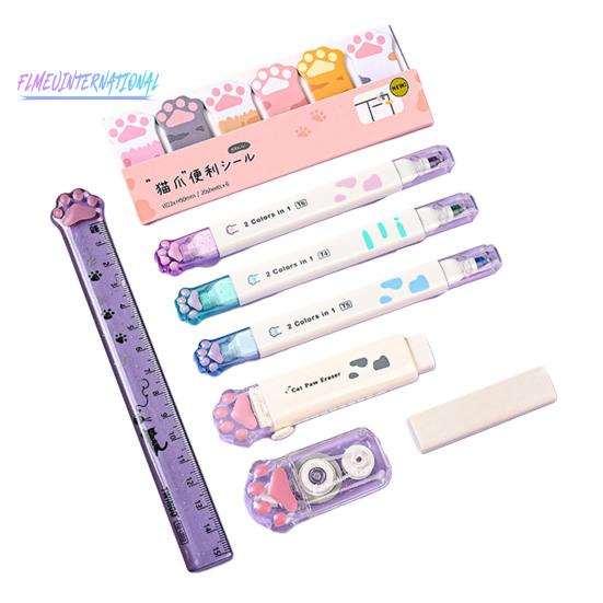 Набор канцелярских принадлежностей Cute Cat Paw с корректирующей лентой-ластиком - маркеры, линейка для заметок, пенал, школьные канцелярские принадлежности, подарок на день рождения для любителей кошек