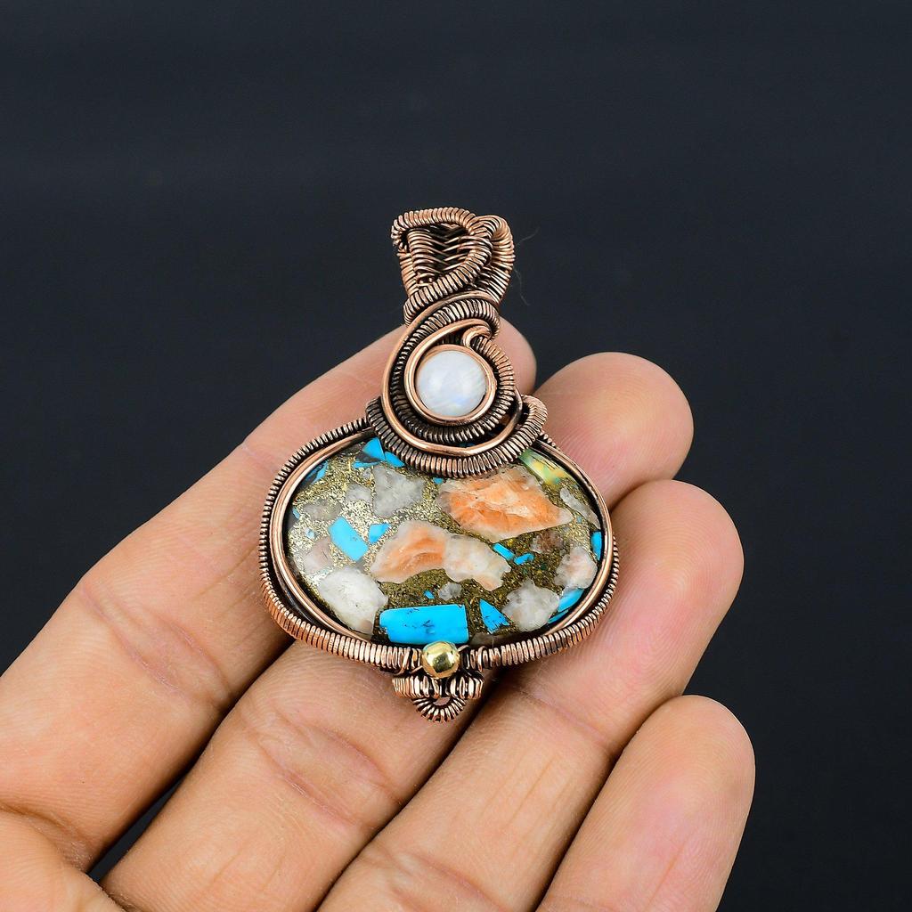 Подвеска Мульти Медь Спини Ойстер, Подвеска из Натурального Камня Ручной Работы, Обмотанная Медной Проволокой 999 пробы, Антикварное Ювелирное Изделие, Для Подарка Серебряное Ювелирное Изделие