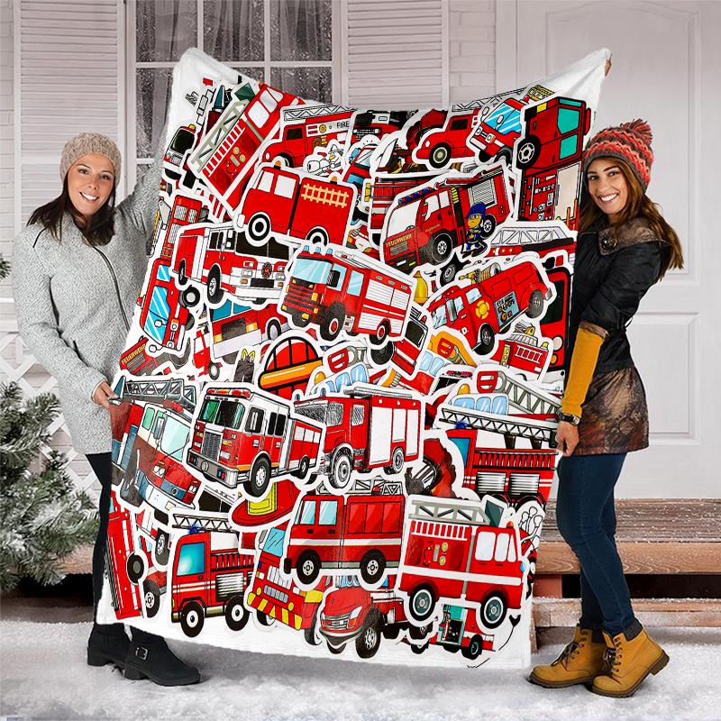 fire truck Theme Printed Blanket - Perfect for Couch, Bed, Travel & Outdoor Use | Machine Washable, Cozy & Durable.