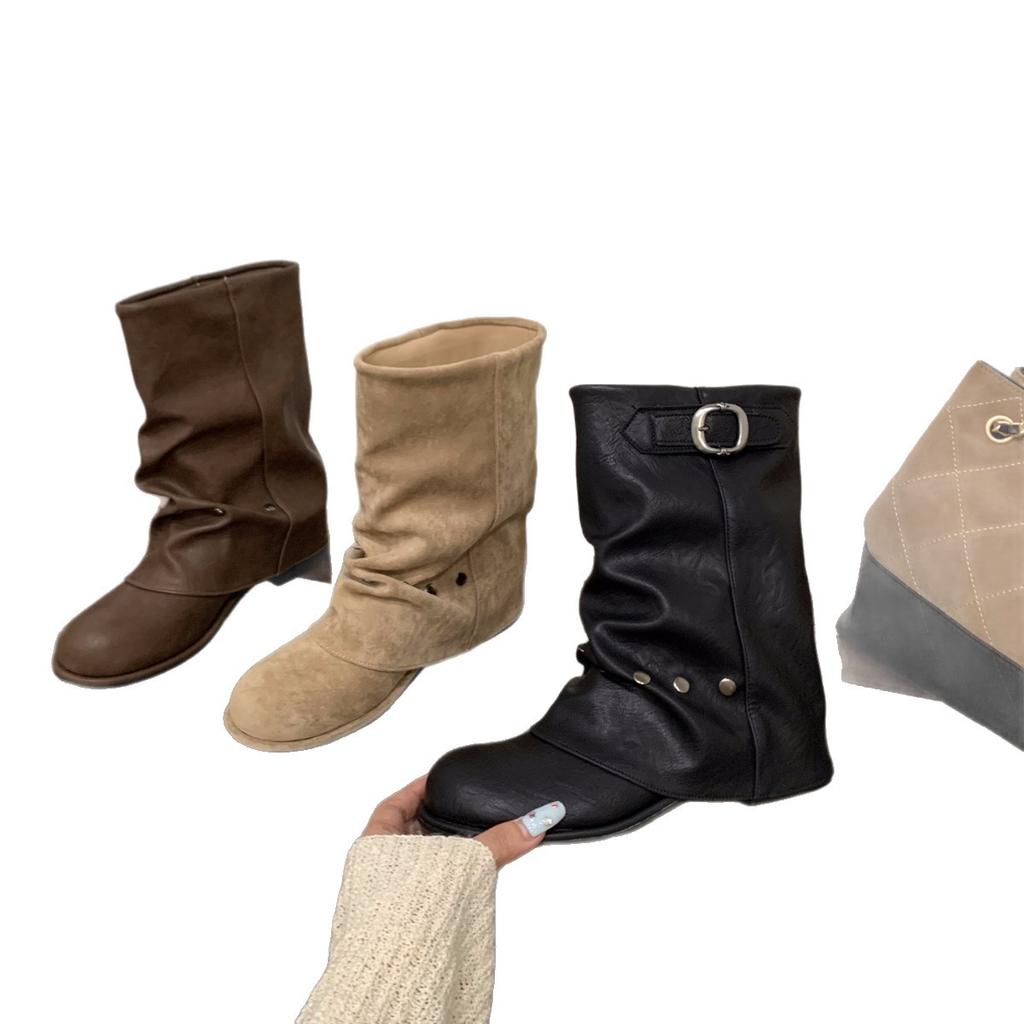 Каблук Черные ботинки Мартина Женские ботинки 2025 Новые Весенне-осенние Локомотивные Ботильоны Ботинки под брюки с юбкой Короткие ботинки