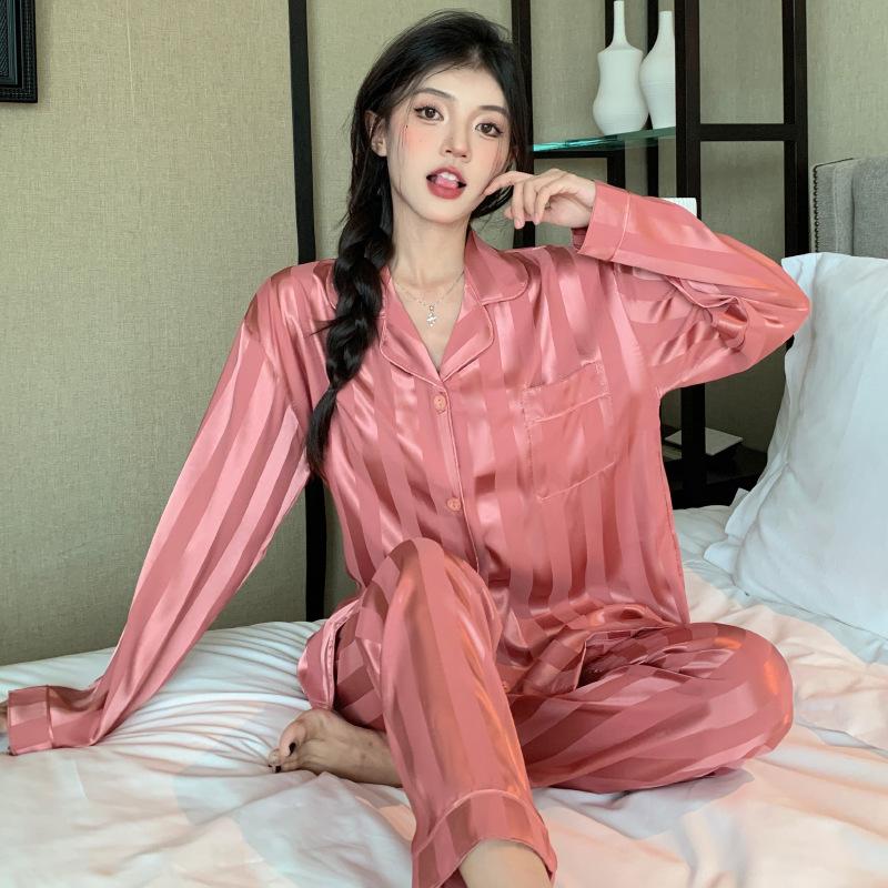 Весенне-осенняя женская японская полосатая пижама, домашний костюм, женская пижама с длинными рукавами для пары, корейская пижама, домашний костюм