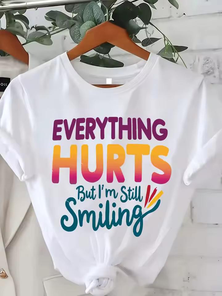 Comfortable All‑Season Plus‑Size Women Basic Tee, Fashion Printed Crew Neck T‑Shirt Casual Base Shirt For Daily Outings Wear