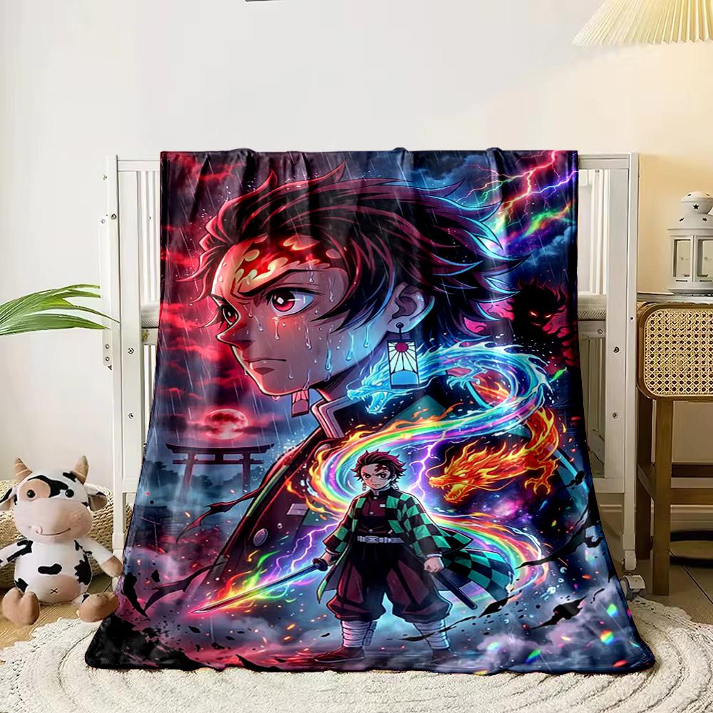 "Samurai and Fiery Dragon Design Flannel blanket for bedroom living room sofa and nap"