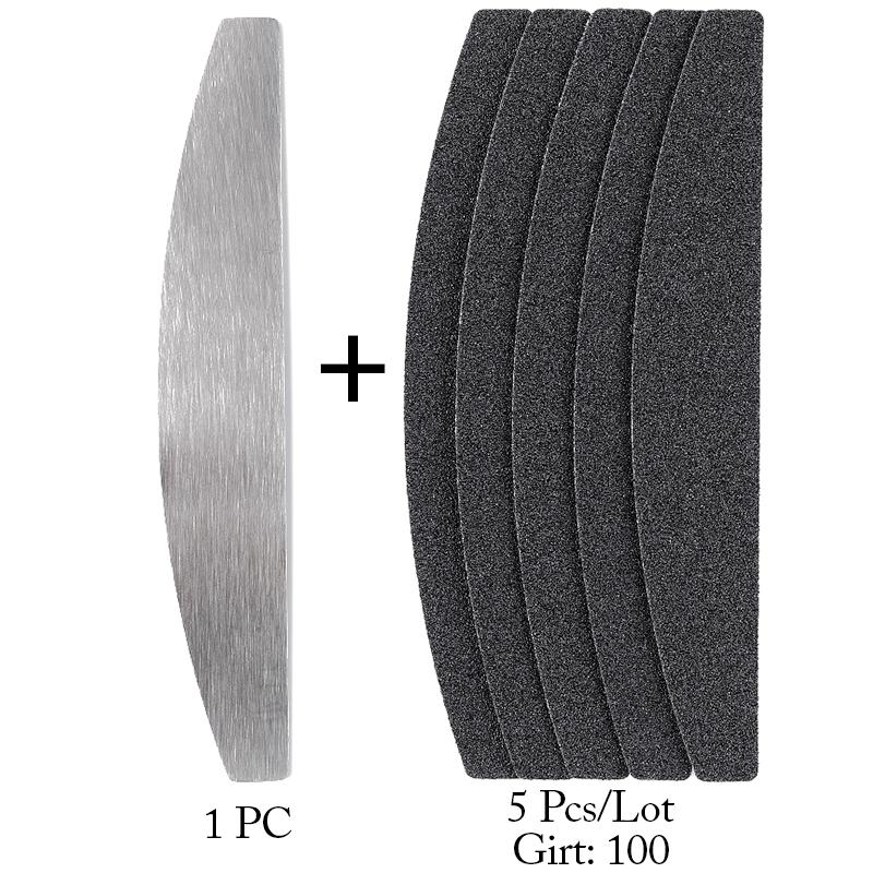 Straight Replacement Nail File 100/180/240 Grey Black Removable SandPaper With Stainless Steel Handle Metal Sanding Nail Files
