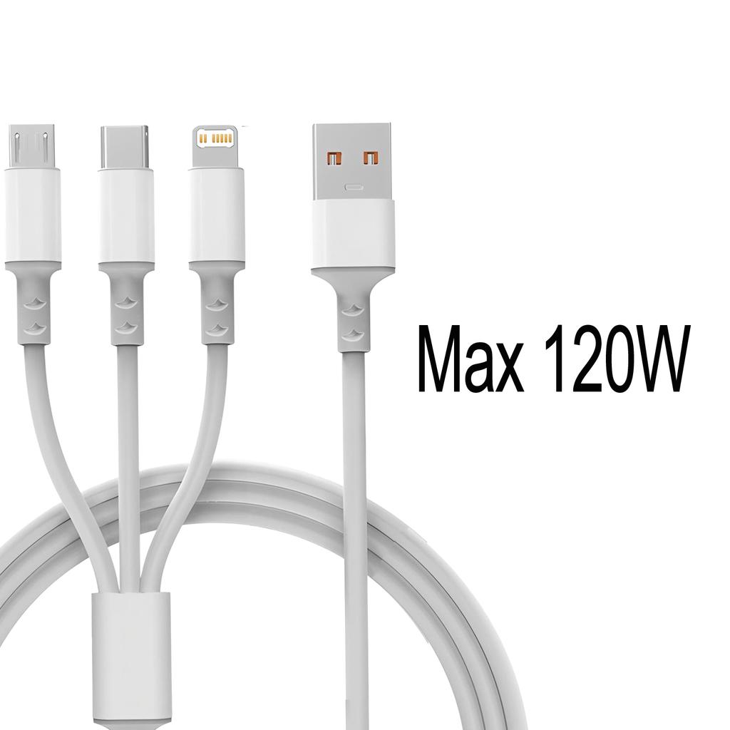 3 в 1 USB Type C Кабель Быстрая Зарядка Провод Плетеный Дата-кабель Зарядное устройство для мобильного телефона Для iPhone 17 16 15 Huawei Samsung USB C
