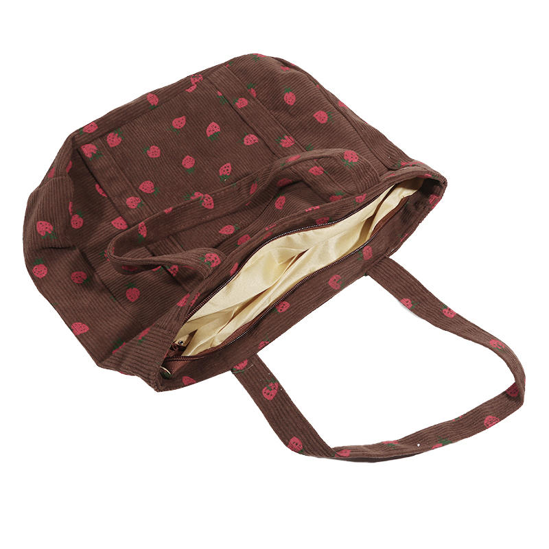 Холщовая сумка-тоут с принтом клубники - Вместительная сумка на одно плечо для хранения, Модная повседневная женская сумочка