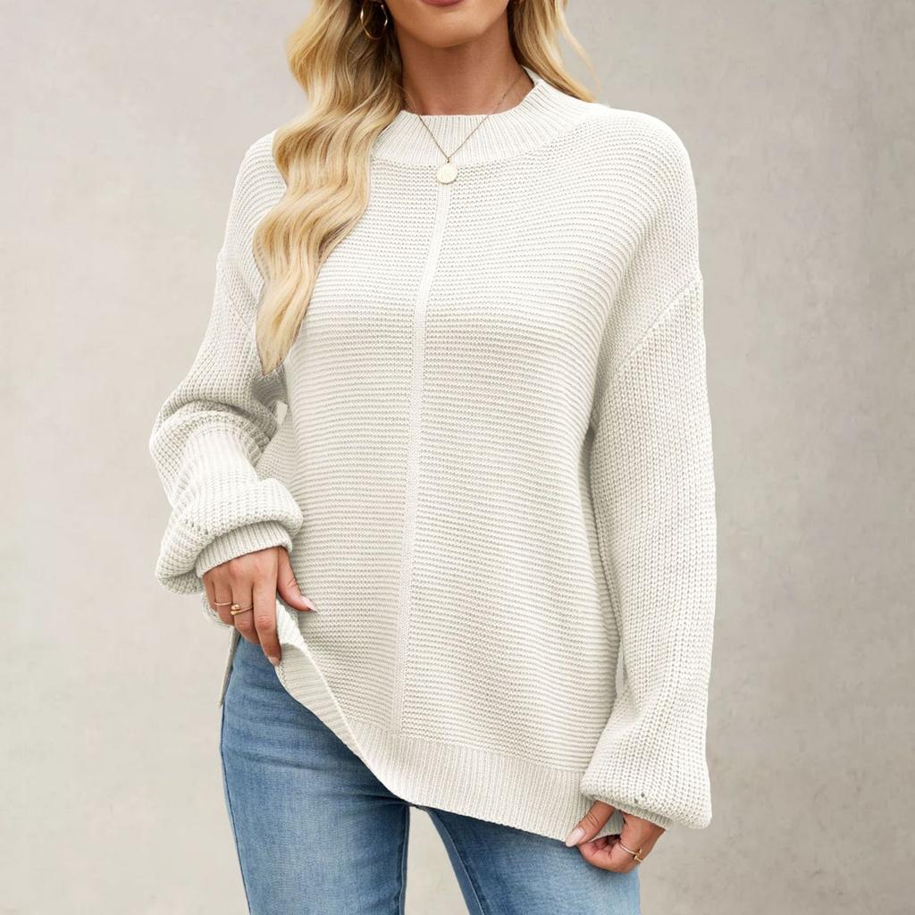 Женский пуловер с круглым вырезом, длинными рукавами, повседневный, свободного кроя, вязаный, однотонный, мягкий