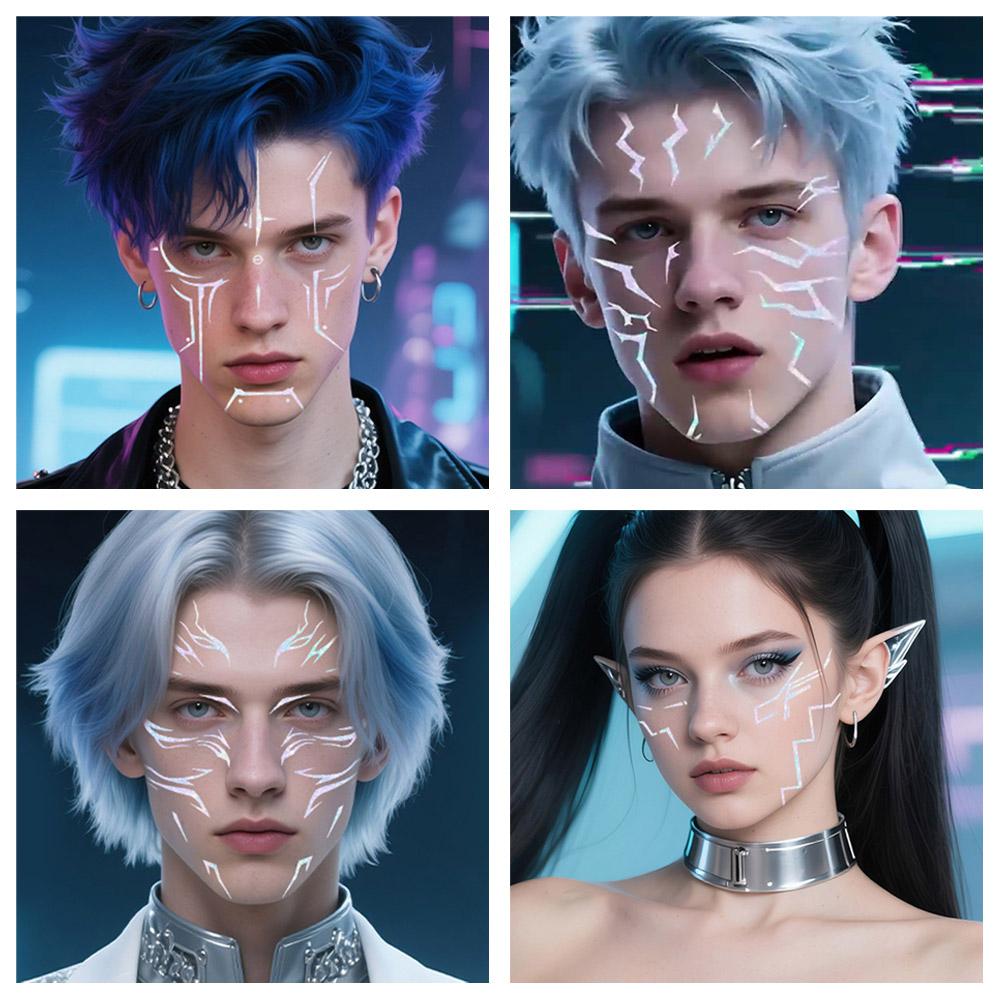 Временные татуировки, Фиолетовые молнии, макияж для косплея, водостойкие наклейки для фейс-арта