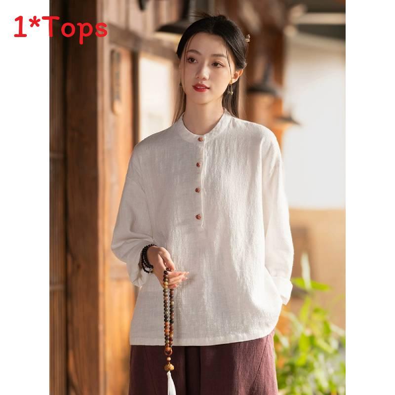 Spring Linen Cotton Womens Shirt With Colorblock Buttons For Vintage Style Casual Wear