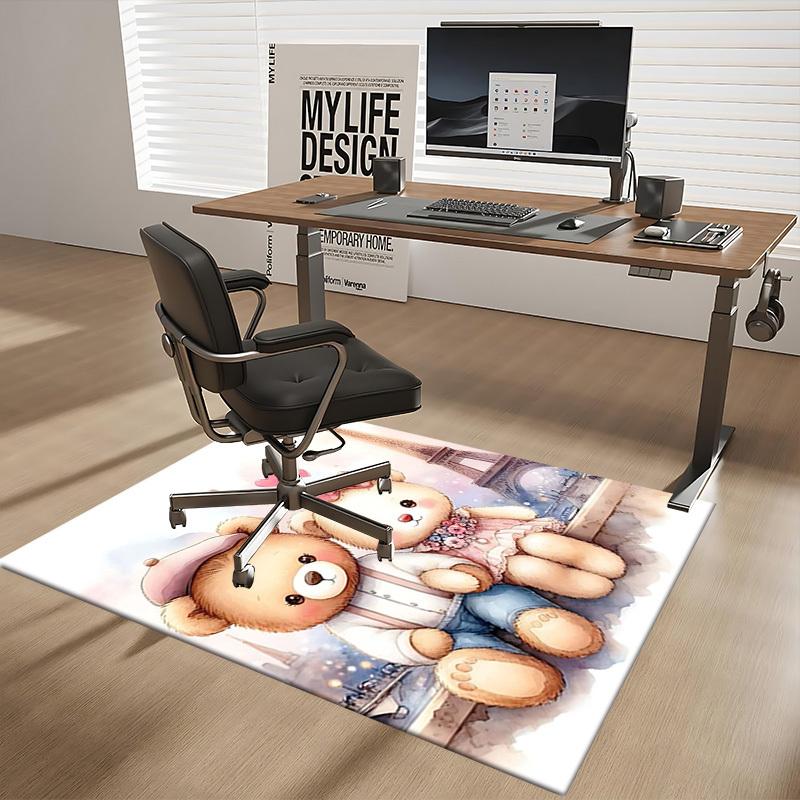 1pc Teddy Bear Love Office Chair Mat - Anime Cartoon Design, Non-Slip Carpet for Home Decor, Suitable for All Seasons, Perfect Gift for Holidays.C009