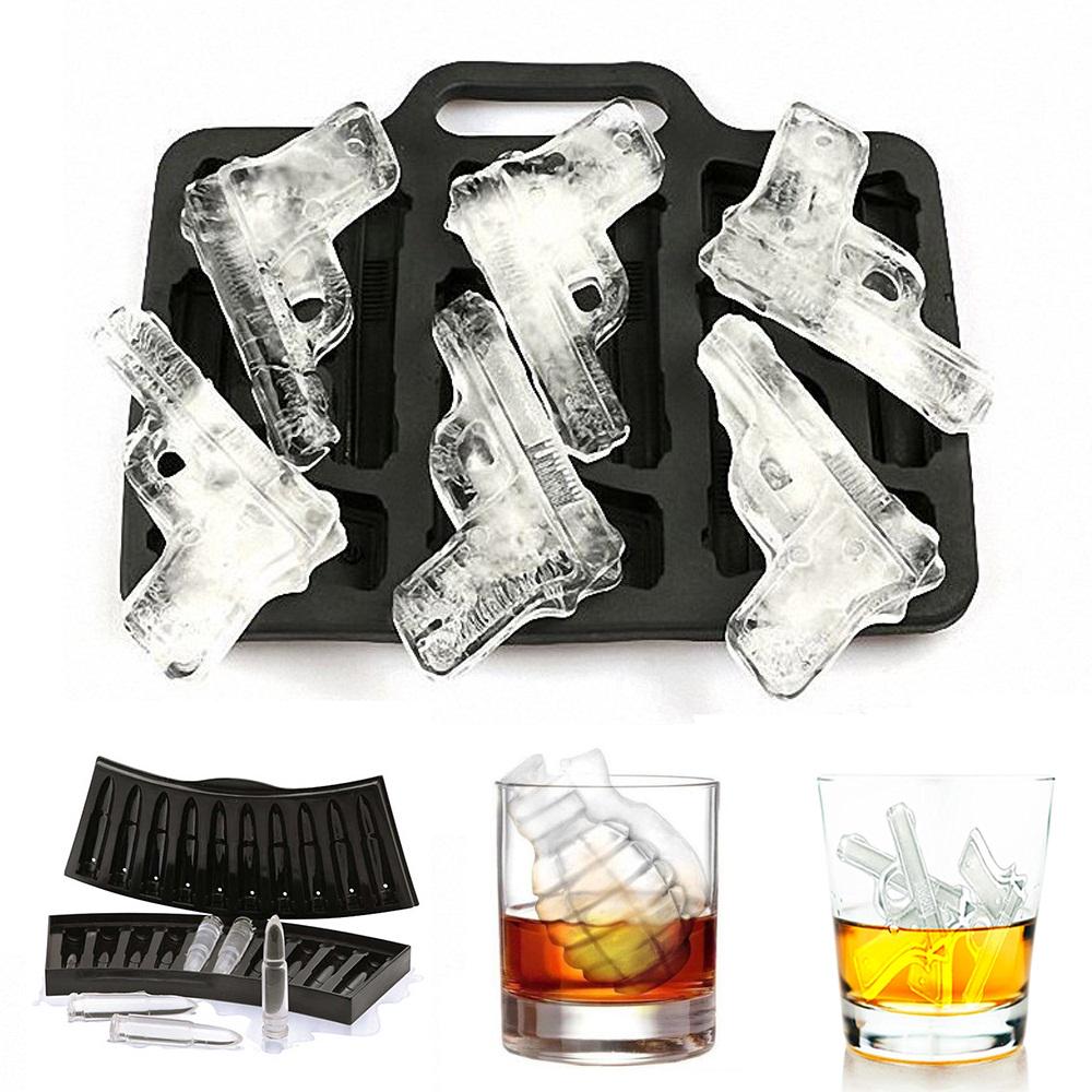 Creative Gun Bullet Skull Shape Ice Cube Maker DIY Ice Cube Tray Chocolate Mold Home Bar Party Cool Whiskey Wine Ice Cream Tool