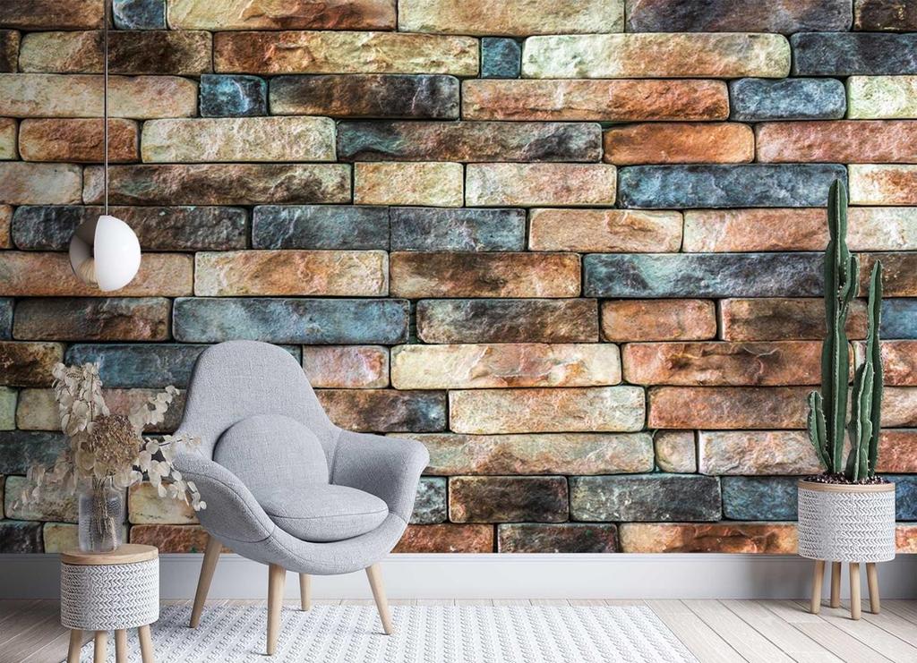 Wallpaper Coloured Bricks Stone Wall