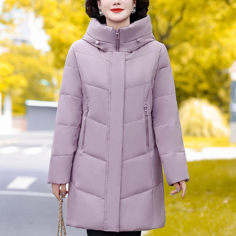Plus Size Middle Age Women's Long Down Coats Winter Vintage Parkas Hooded Elegant Thick Warm Puffer Jackets Woman Outerwears