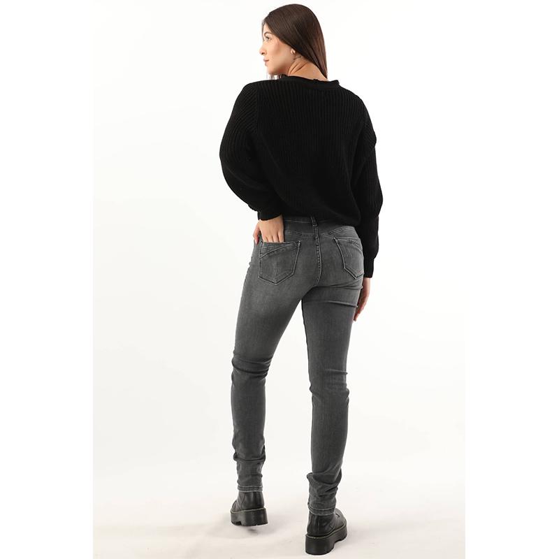 Женские прямые зауженные джинсы со средней посадкой темно-серые