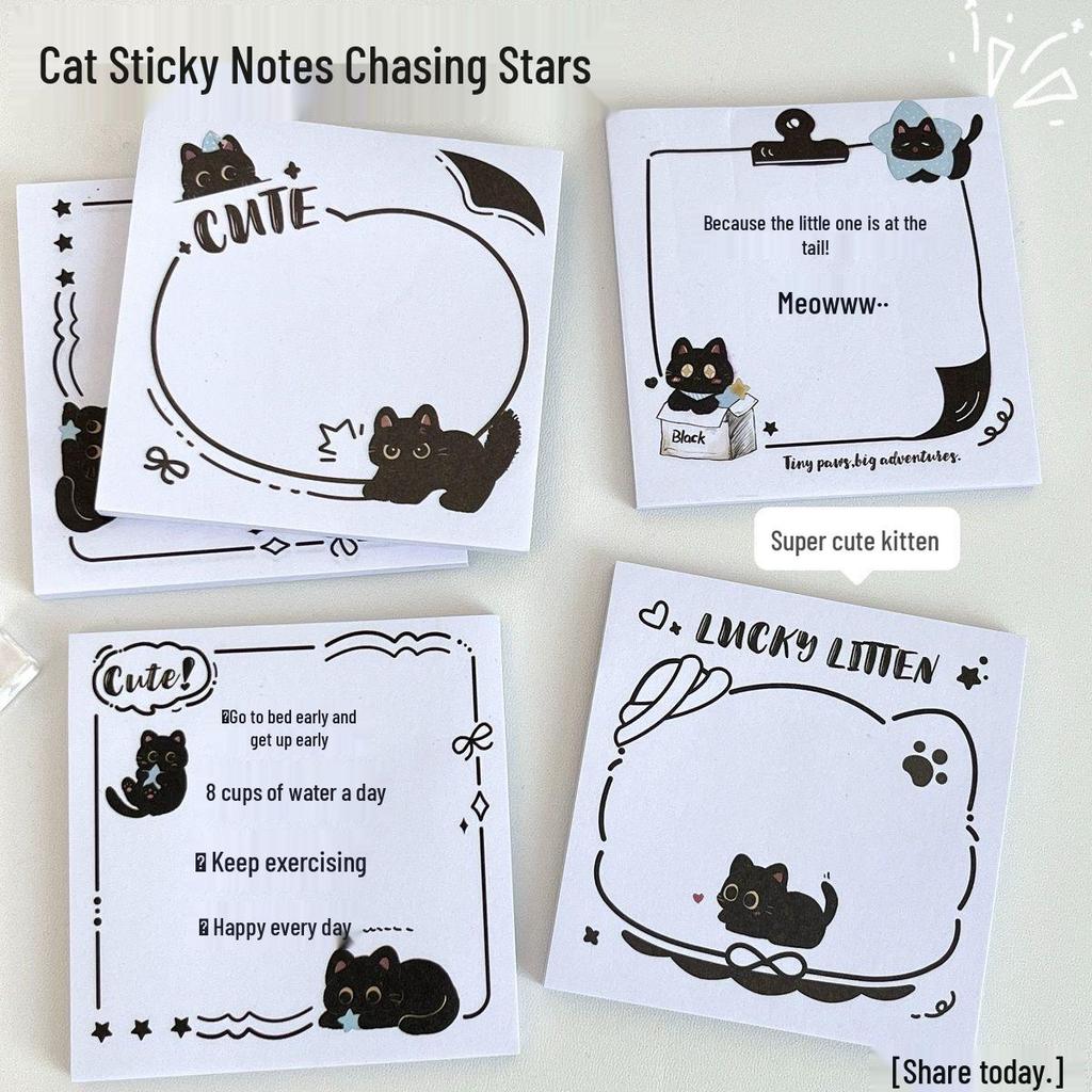 Adorable Black Kitten Sticky Notes – High-Quality Adhesive for Students
