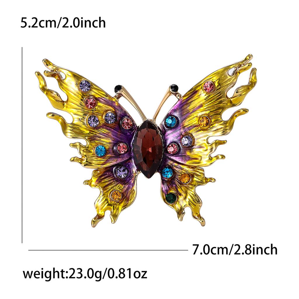 Creative Alloy Enamel Rhinestone Flame Butterfly Brooch High-End Exquisite Women'S Clothing Corsage Jewelry Pin