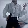 Men Victorian Style Women's Gothic Blouse Vintage Renaissance Pirate Prince Poet Shirt with Frills Lace-Up Medieval Buccaneer Top