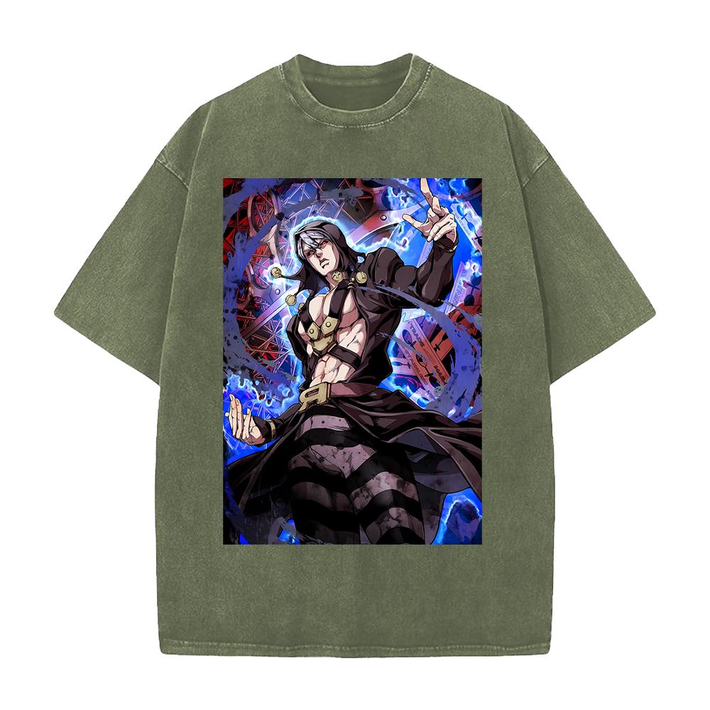 Горячий Аниме JoJo's Bizarre Adventure Аббаккио Леоне Одежда Мужчины Женщины Футболки Хлопковая Футболка с Эффектом Поношенности Ретро Футболка Харадзюку Футболка
