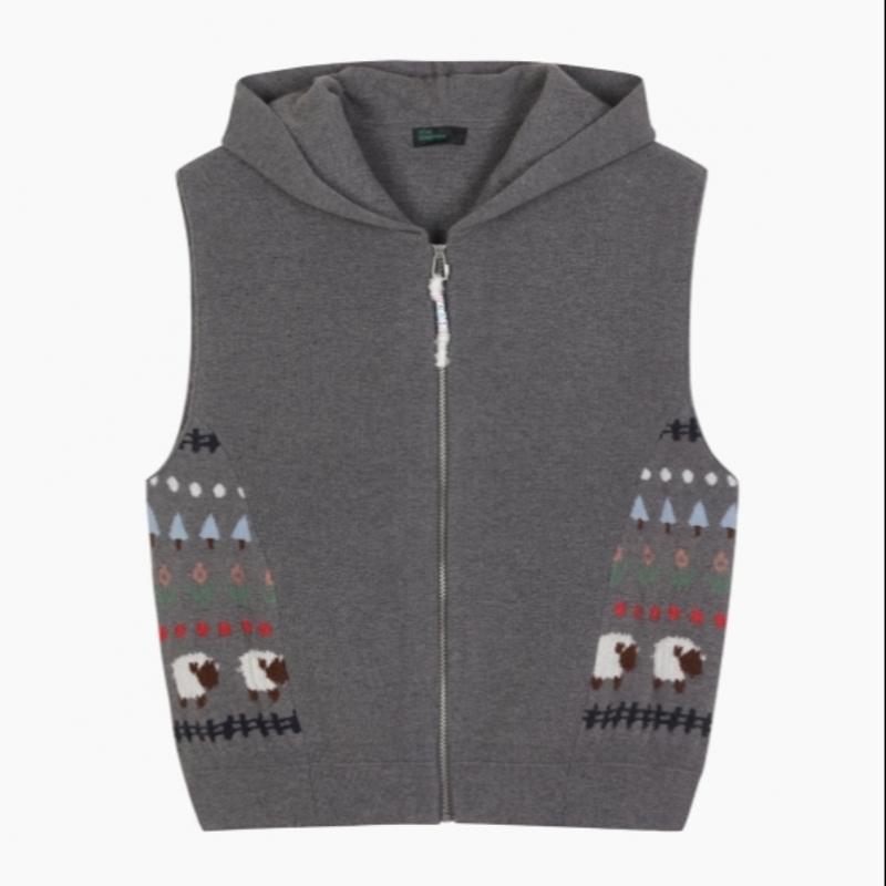  Benetton Жаккардовый трикотажный жилет с капюшоном на молнии Bakva1461