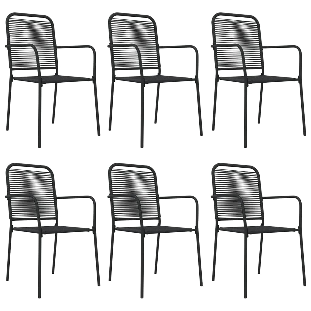 7 Piece Outdoor Dining Set in Black Cotton Rope and Steel