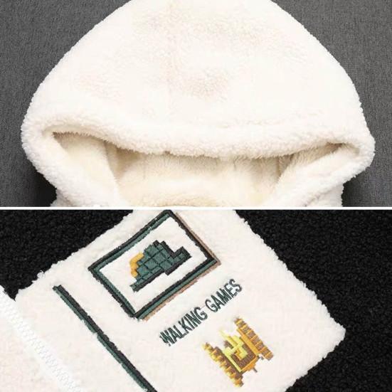 Женская осенне-зимняя куртка с капюшоном и цветными блоками, толстый плюшевый кардиган с длинным рукавом и вышивкой букв, на шнурке, мягкая уютная молния, Cosure, кардиган, женское пальто средней длины