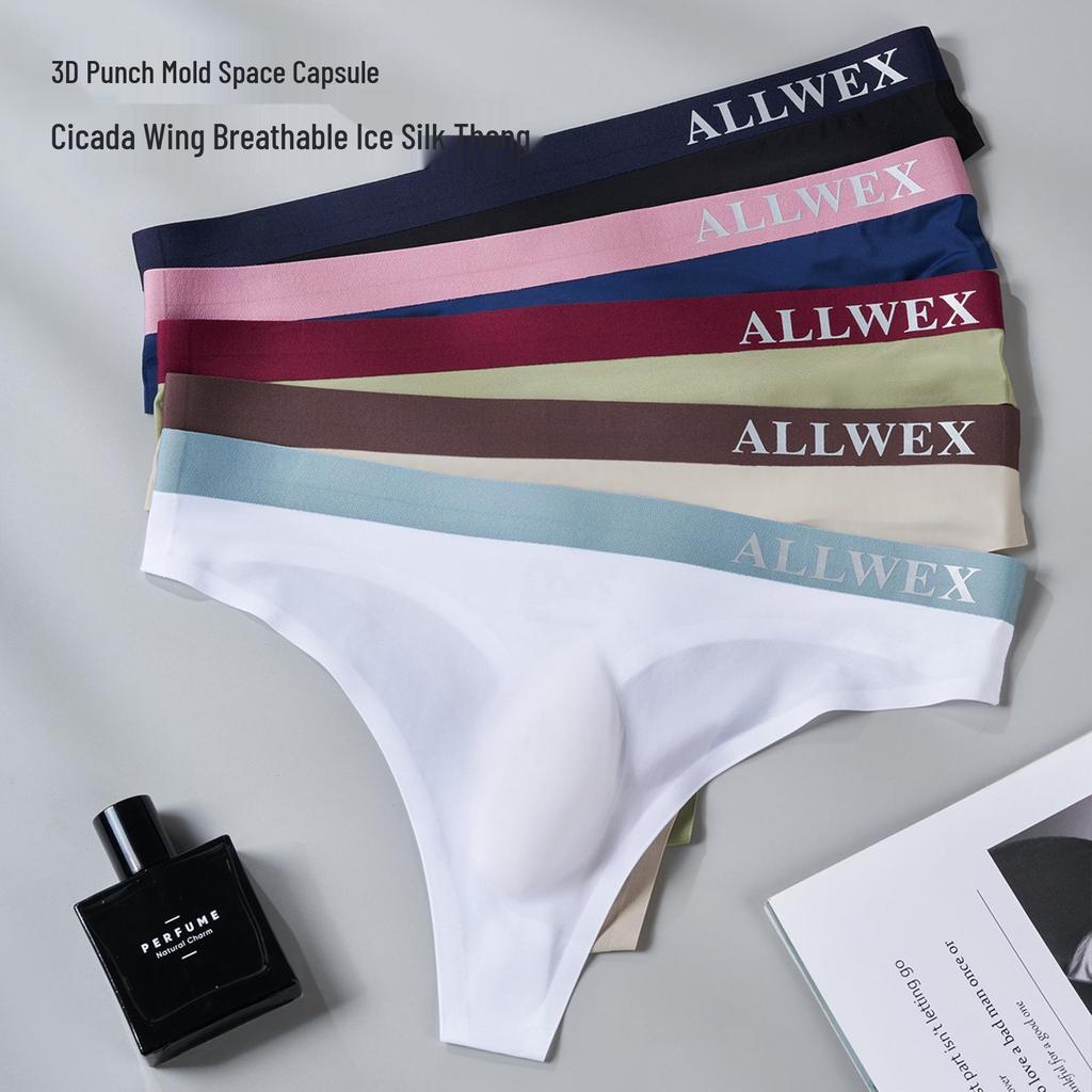 Men's Low-Waist Ice Silk Seamless Triangle Briefs and T-Back Underwear