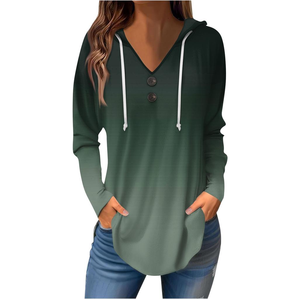 Женские повседневные модные однотонные толстовки с капюшоном на пуговицах и длинными рукавами с V-образным вырезом