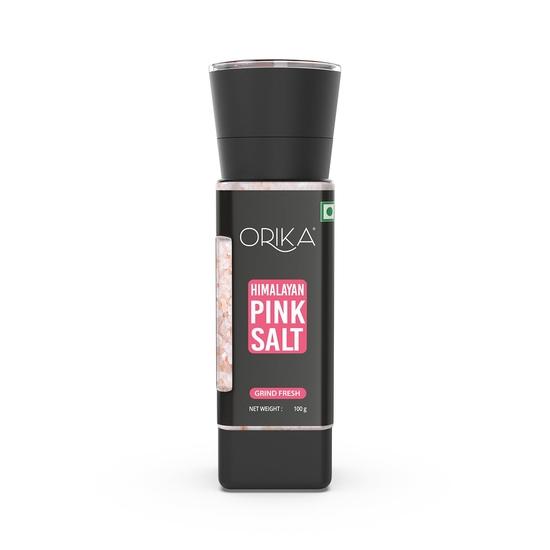 Мельница для розовой гималайской соли Orika 100 г - 100% натуральная, богатая минералами, идеально подходит для приготовления пищи, выпечки и приправы, заправляемая стеклянная мельница