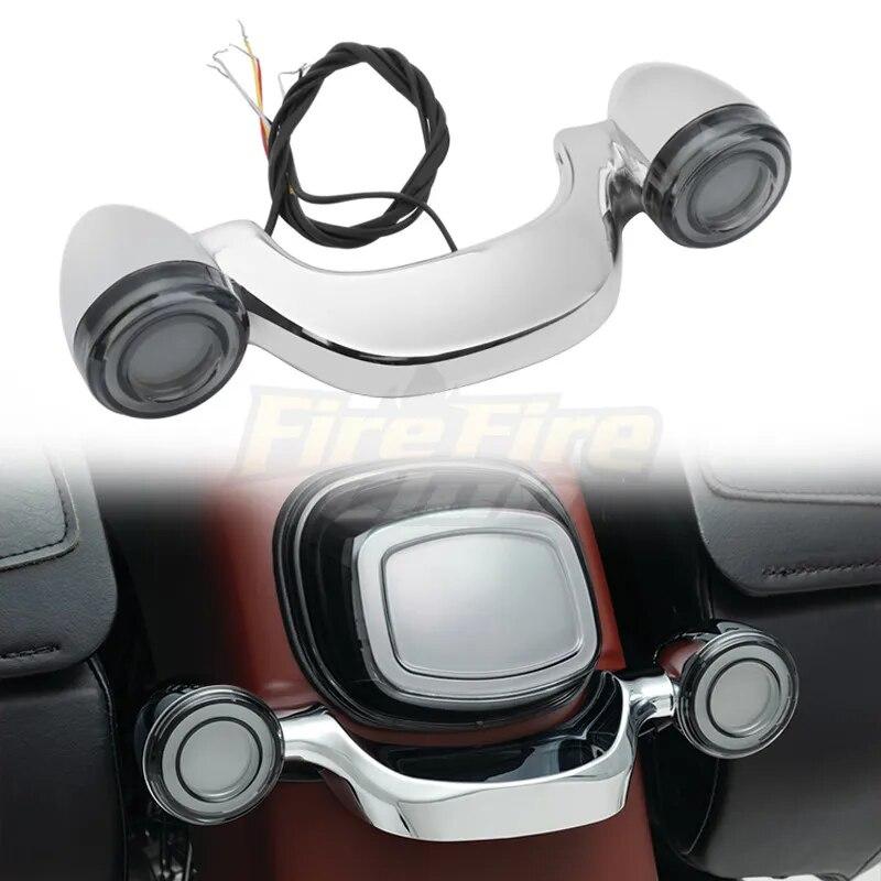 Motorcycle Chrome LED Rear Turn Signal Brake Light Bar Lamp For Harley Touring Road Street Glide Road King Special 2010-