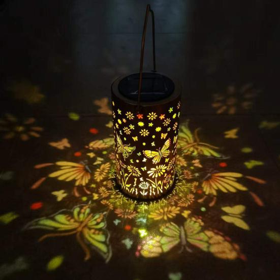 Decorative Garden Lights Solar Powered Waterproof Metal Floral Outdoor Lanterns Pattern Warm Glow Ambient Light
