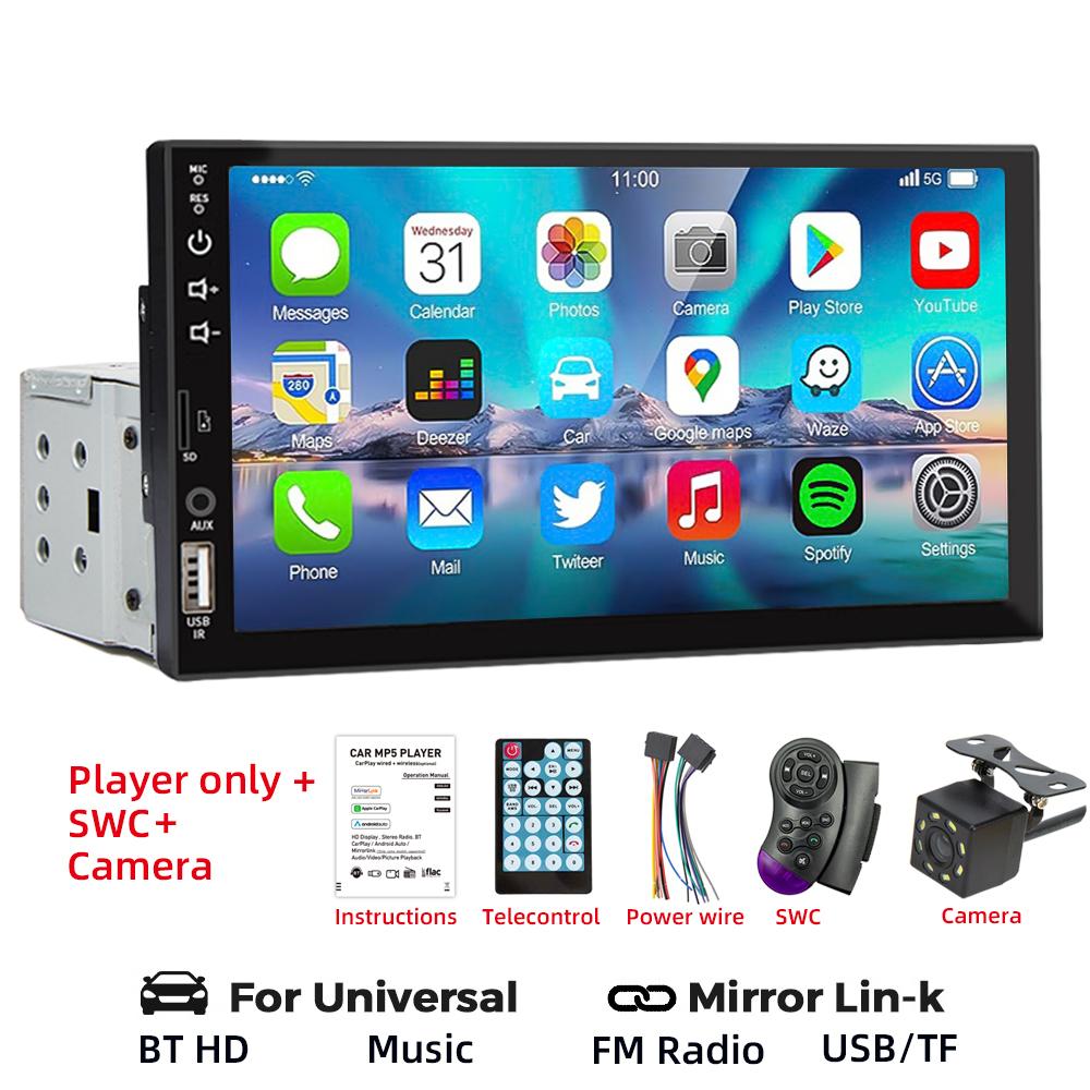 7 Inch Car Radio 1 Din MP5 Multimedia Player Touch Screen FM ISO Power Aux Input Bluetooth USB Mirror Link Universal