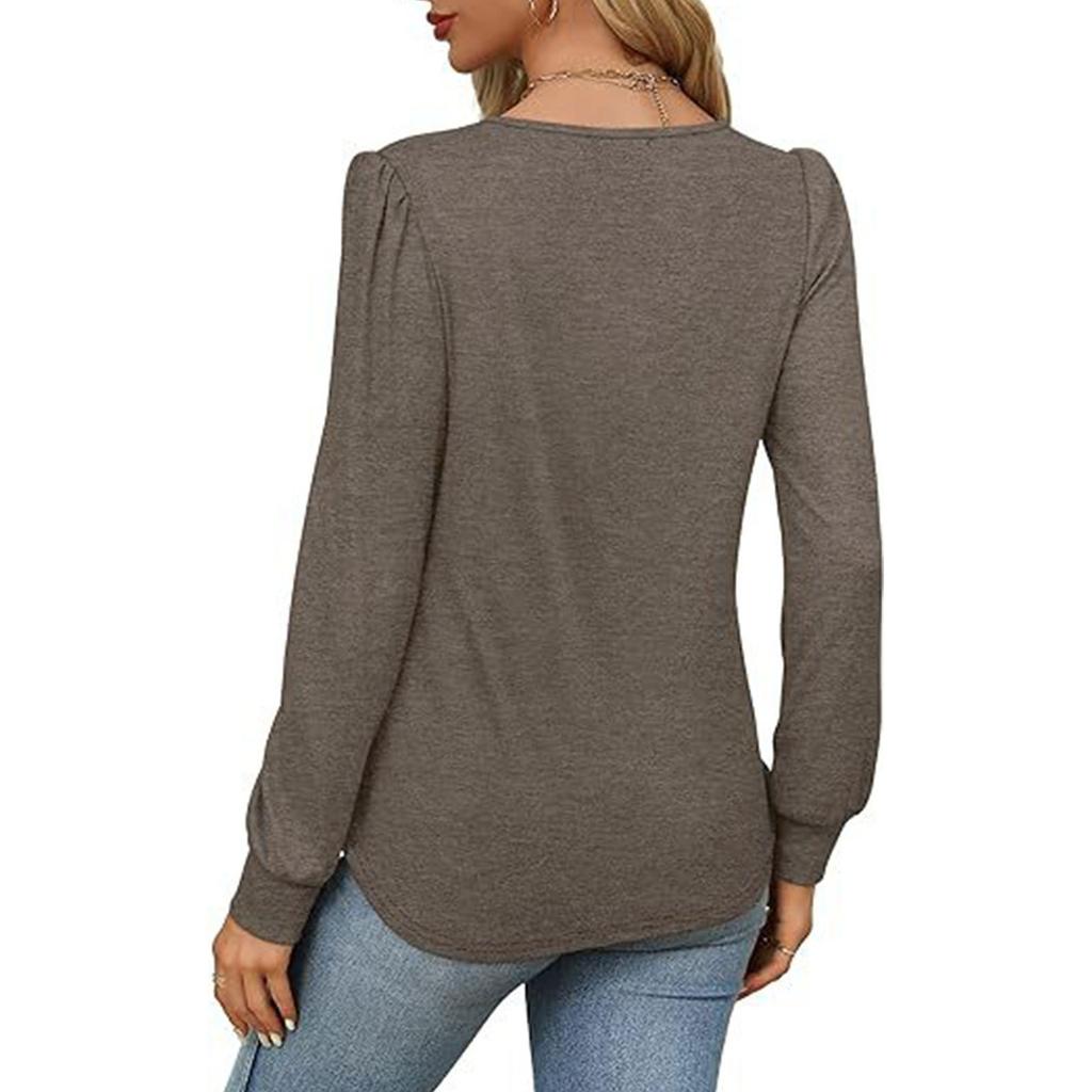 GMXIA Осенняя женская рубашка с длинным рукавом, модная повседневная, плиссированная, с низким круглым вырезом, женская