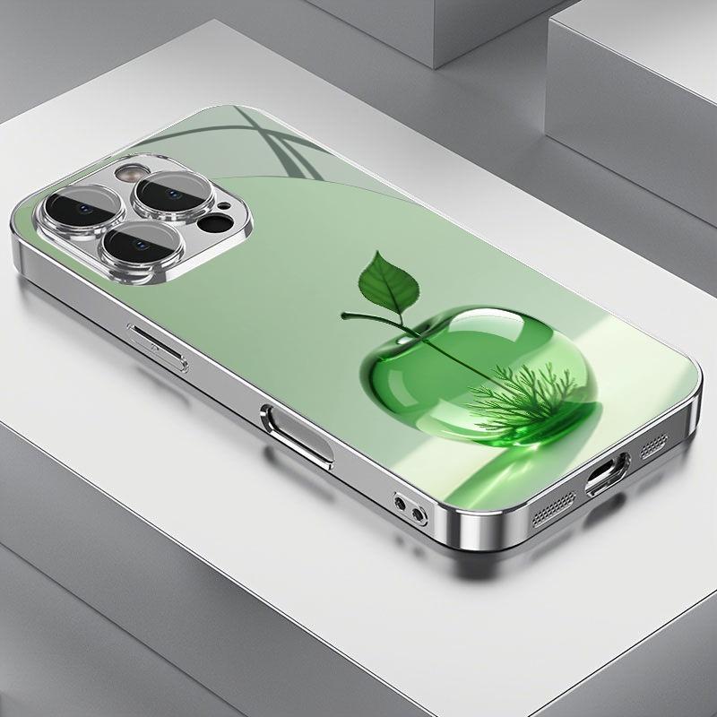 Роскошный Зеленый Кристалл С Рисунком Яблока Стеклянный Гальванизированный Чехол Для iPhone 17 16 15 14 13 12 11 Pro Max Plus 16E 17Air Чехол