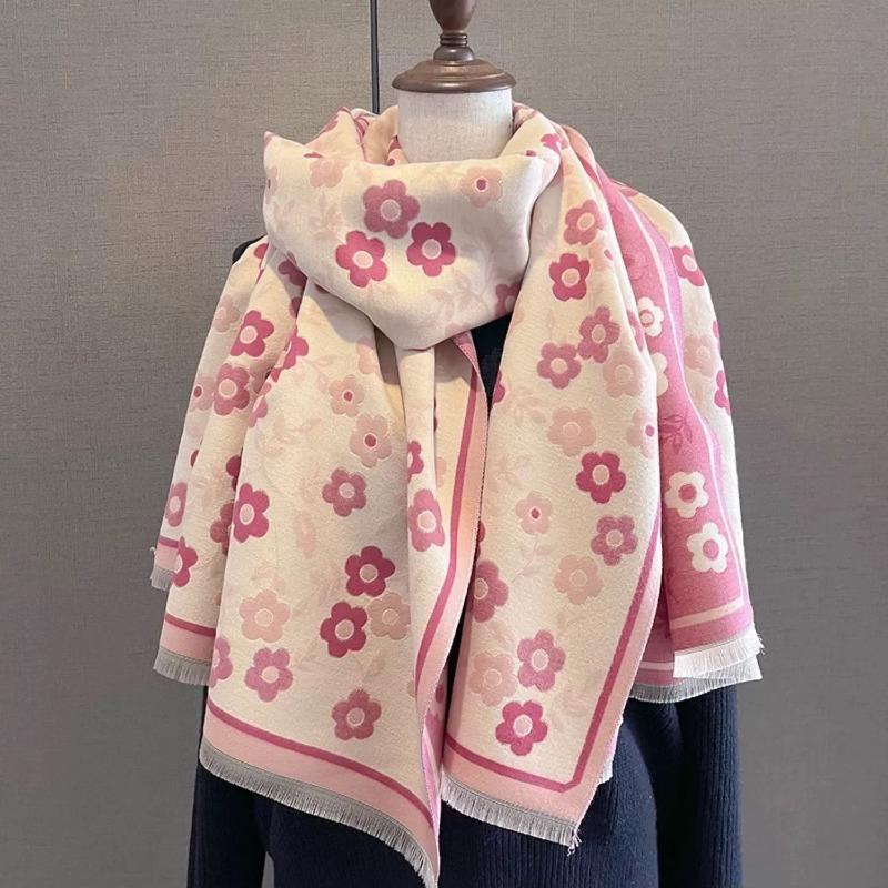 Scarf Women's Winter Flowers Soft Thickened Warm Versatile Shawl Dual-purpose Academy Scarf