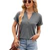 Women's T-shirt Summer Solid Color V-neck Button Casual Short-sleeved Top