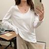 White T-shirt Women's Long-sleeved Spring New Inner Layering Shirt Round Neck Loose Versatile Versatile Exposed Collarbone U-neck Top