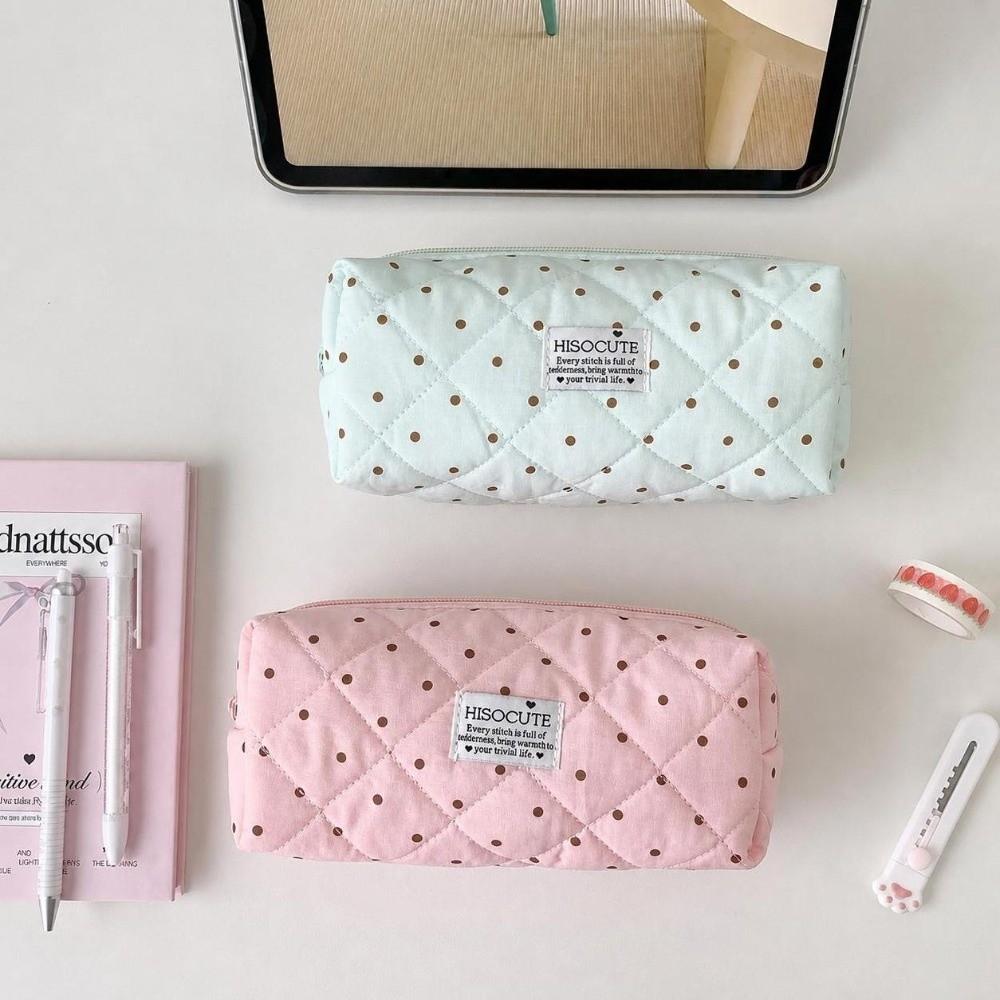 Zipper Pen Bag Polka Dot Student Pencil Case Simple Makeup Bag Students Supplies