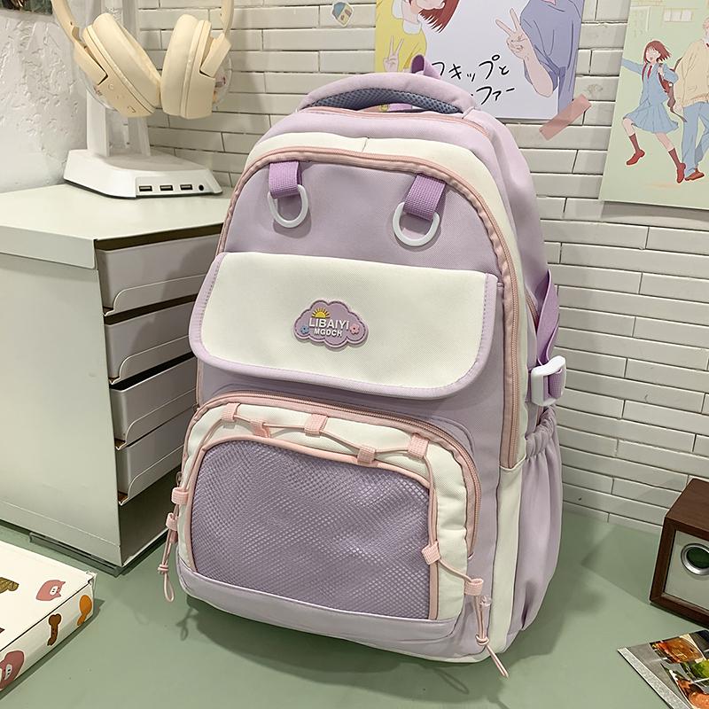 Студенческий рюкзак в стиле колледжа, цветной блок, для девочки, многокарманный, большой вместимости