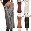 New Satin Long Skirt With High Waist Drawstring Tie Up Solid Color Skirt For Women