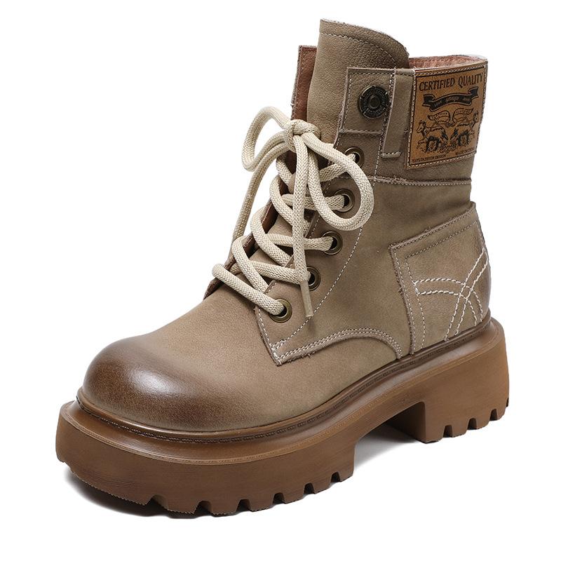 Johnature Ботинки martin из натуральной кожи, женские однотонные туфли в стиле ретро с круглым носком, ботильоны на толстой подошве